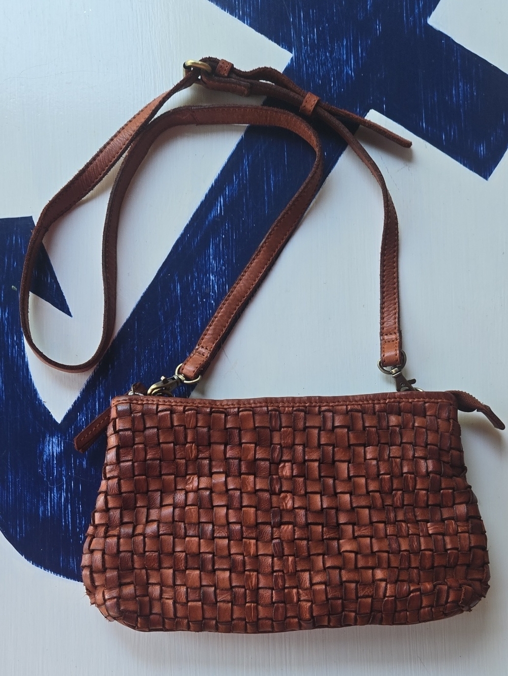 Marta Ponti Portugal Brown Woven Leather Small Crossbody Bag